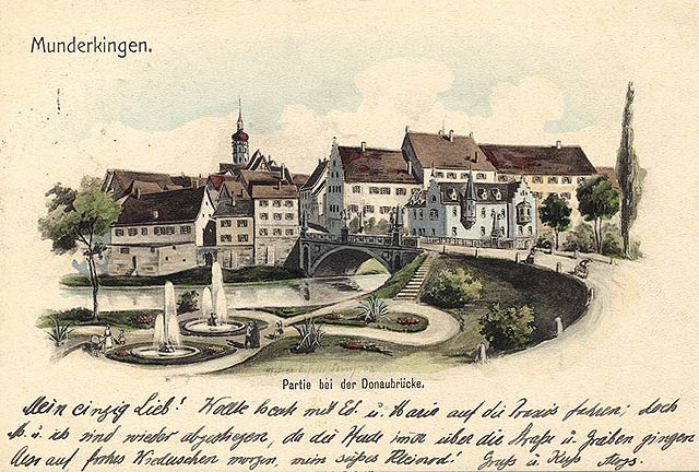 Postkarte, Blick auf Munderkingen anno 1902
